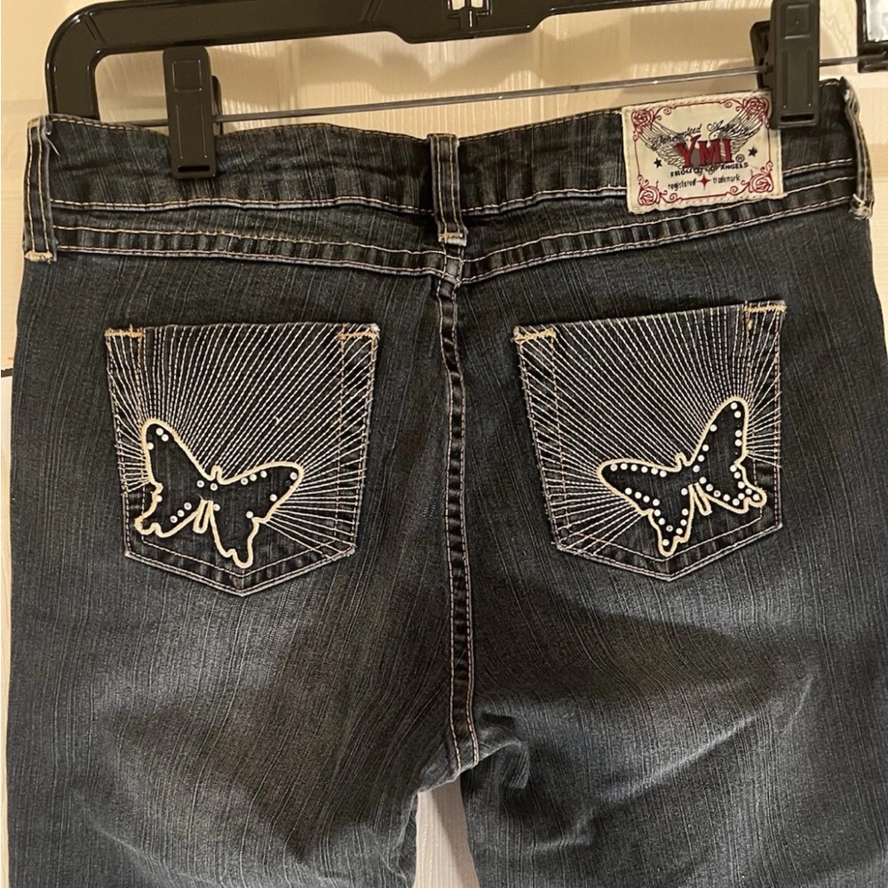 YMI Girls Youth Black Jeans with Butterfly Embroidery